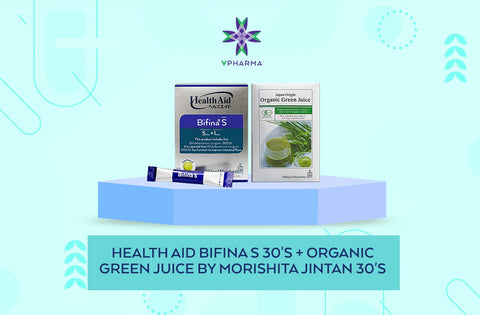 Health Aid Bifina S 30's + Organic Green Juice (EXP SEPT 7, 2024) by Morishita Jintan 30's