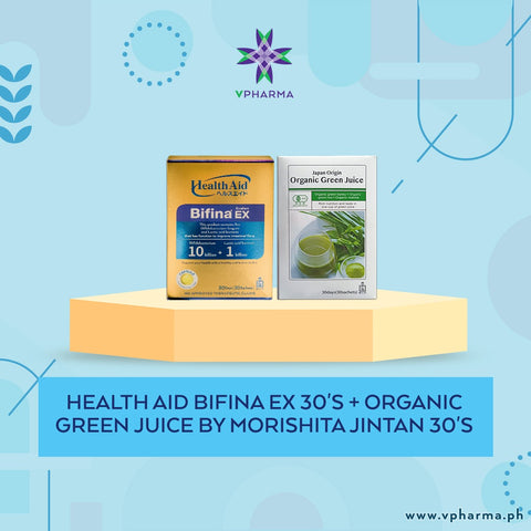 Health Aid Bifina EX 30's + Organic Green Juice (EXP SEPT 7, 2024) by Morishita Jintan 30's