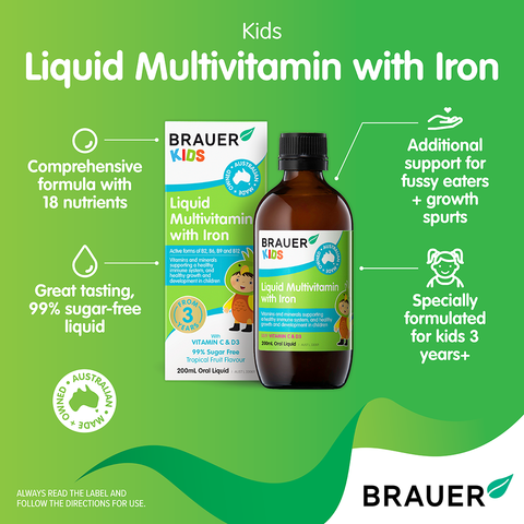 Brauer Kids Liquid Multivitamin with Iron 200ml