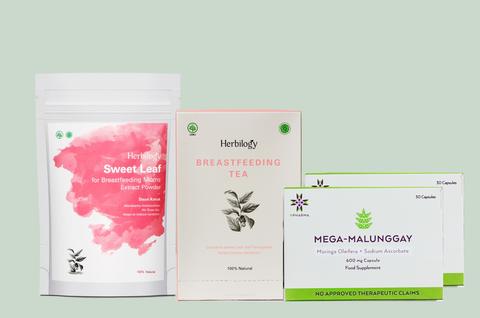 2 Mega-Malunggay 30's + Herbilogy Sweet Leaf Extract Powder + Breastfeeding Tea Bundle